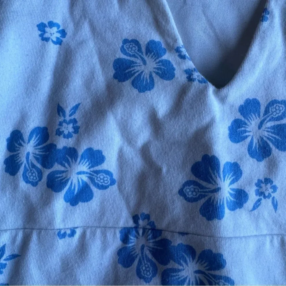Hollister Blue and White Hawaiian Floral Halter Top